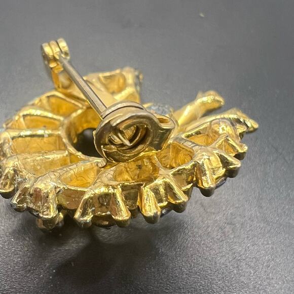 Vintage Cubic Zirconia Multicolored Peacock Brooch Gold Tone Holiday Jewelry - Picture 5 of 7